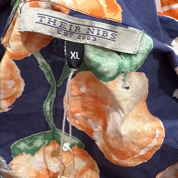 ANTHROPOLOGIE Their Nibs Pajama Set Women XL Blue & Orange Citrus Print NEW